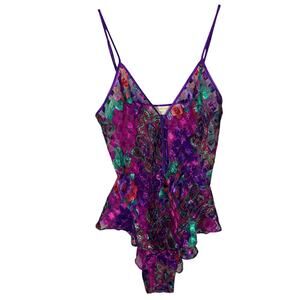 Victoria's Secret Purple Floral French Cut One Piece Lingerie Teddy S